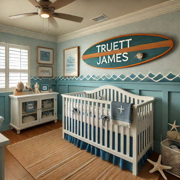 Beach Themed Baby Nurseries - How Decorative Surfboard Art is a Must