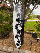 Load image into Gallery viewer, The Palm Tree Themed Surfboard decor for a surf decor. Surfboard Decor for Wall decoration. Decorative Wall Surfboard Art
