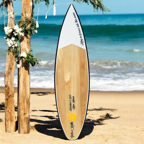 beach wedding guest book alternative. Surfboard for guests to sign